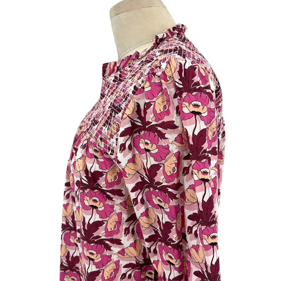 J. Crew‎ Smocked Button-Back top Liberty Butterfield Poppy Organic Cotton Small - Picture 6 of 13